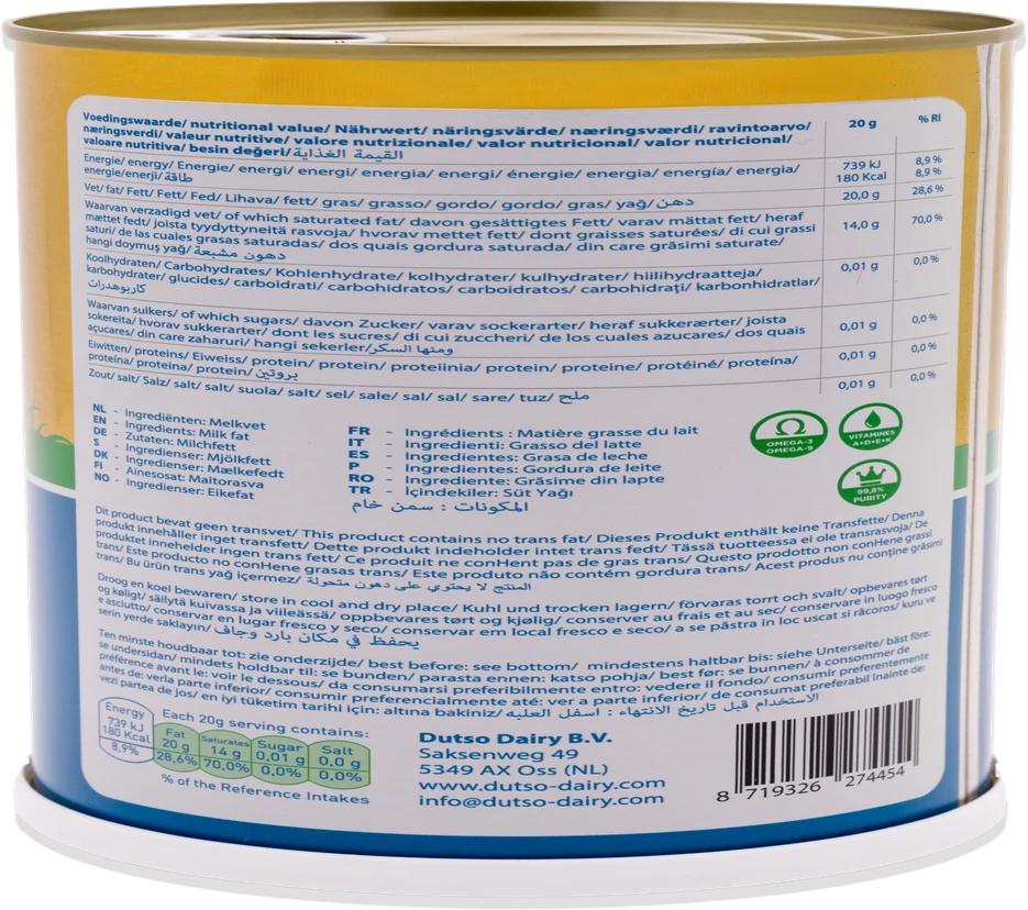 Dutso Ghee 2000 gram — achterkant